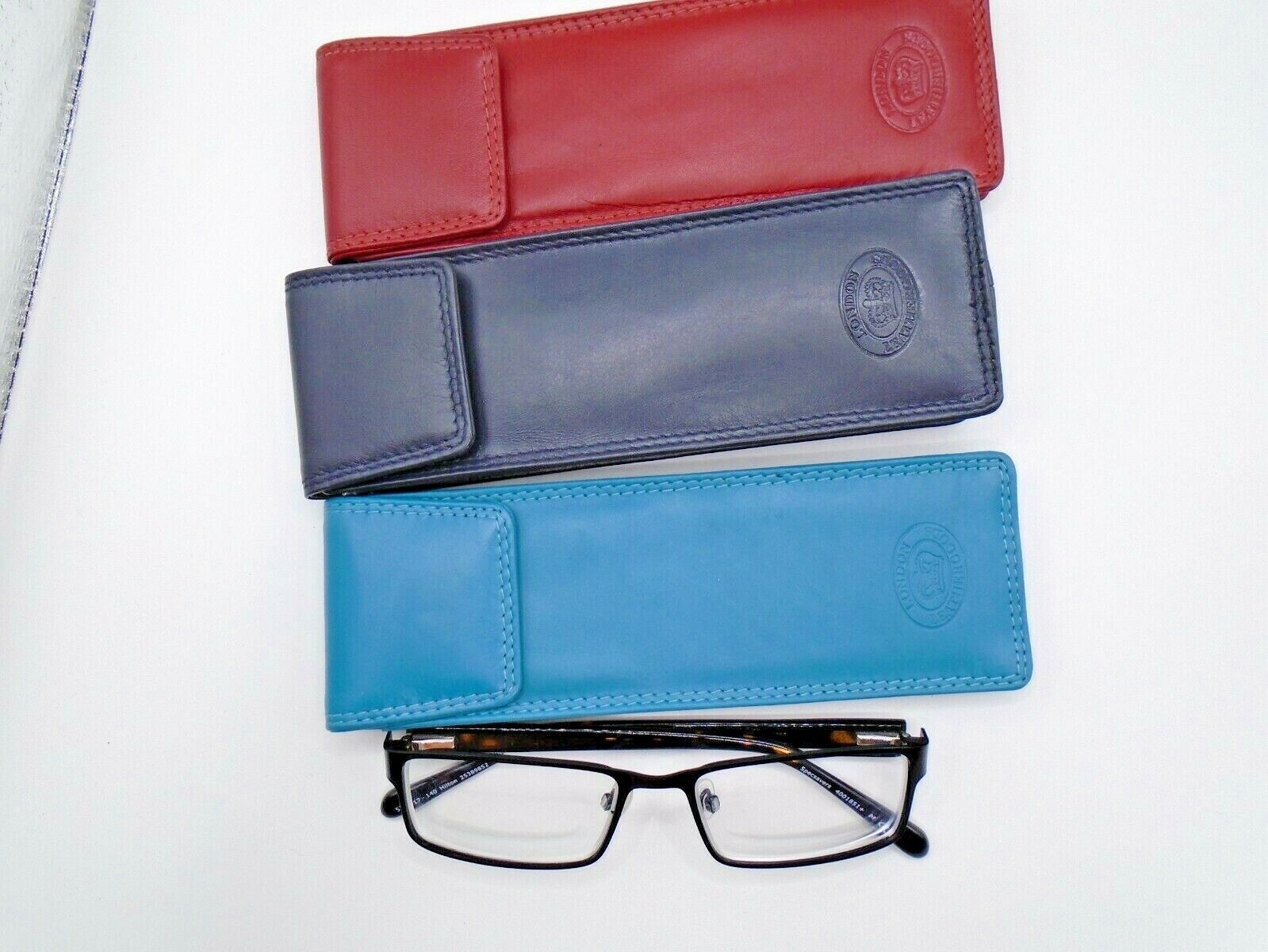 Real LEATHER SLIM GLASSES CASE spec reading sun sleeve pouch Gents Ladies Women