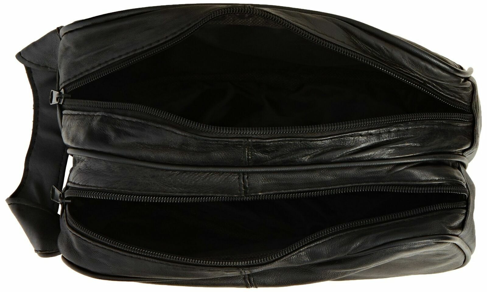 Leather Toiletry Wash Bag Travel Toiletries Double Mens Soft Black