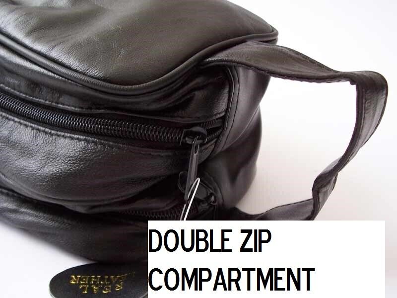 Leather Toiletry Wash Bag Travel Toiletries Double Mens Soft Black