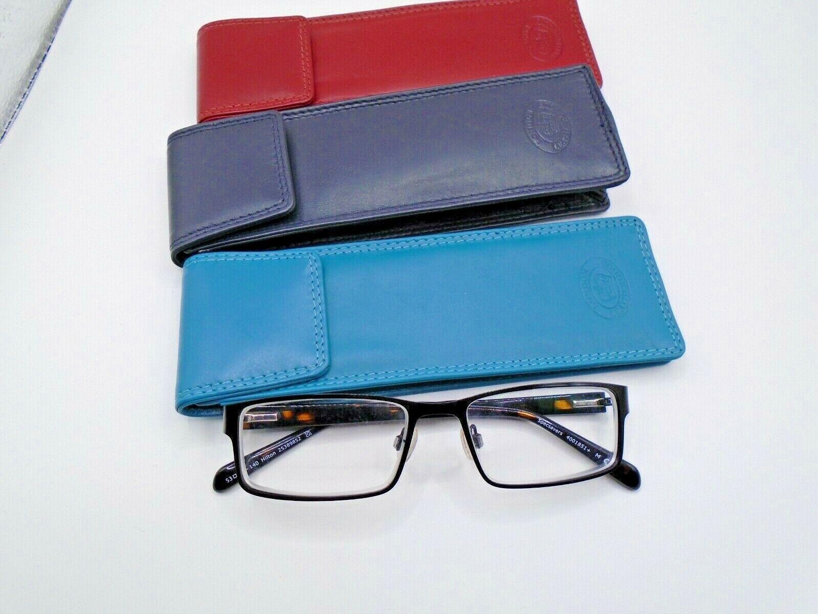Real LEATHER SLIM GLASSES CASE spec reading sun sleeve pouch Gents Ladies Women