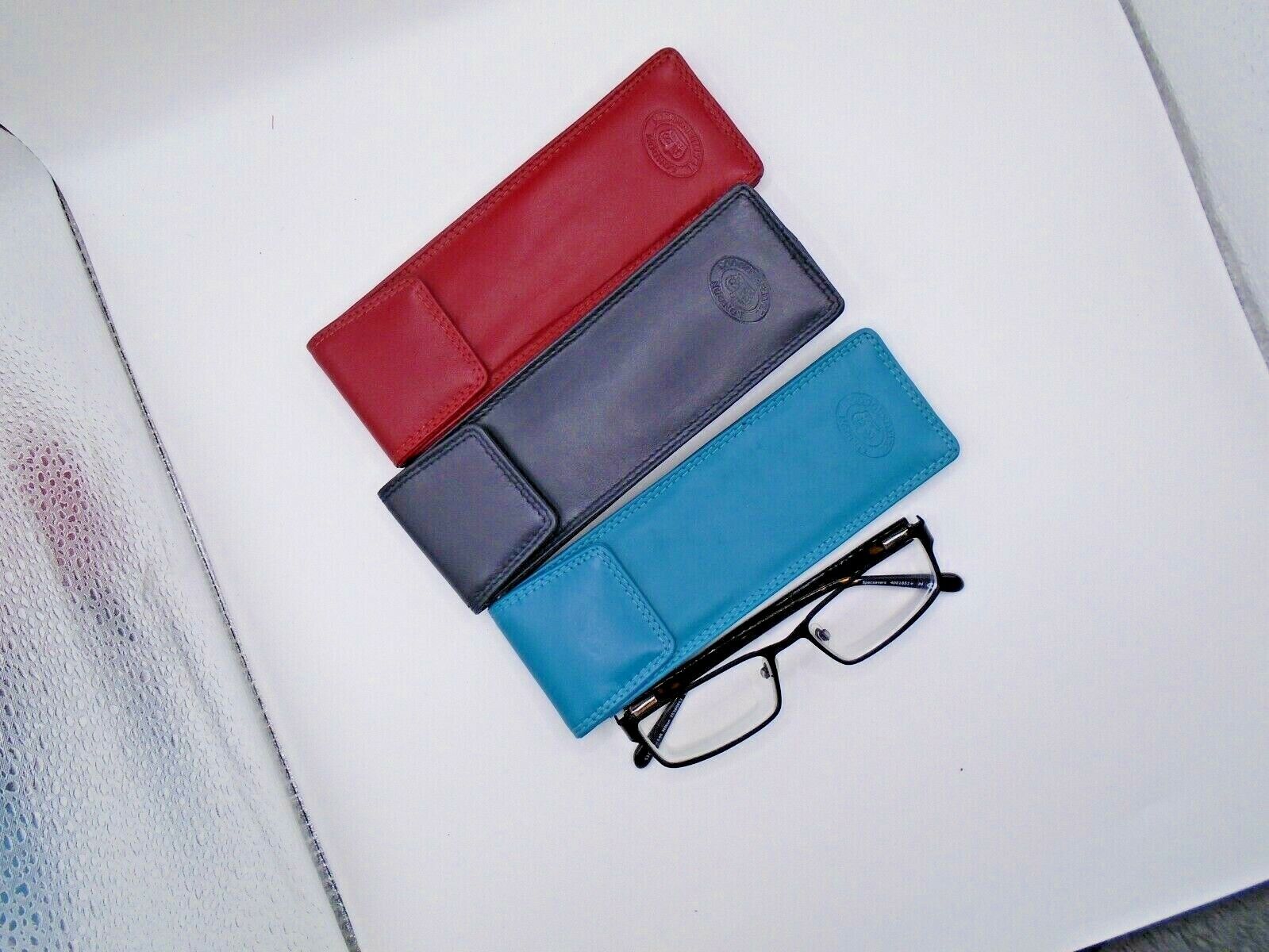 Real LEATHER SLIM GLASSES CASE spec reading sun sleeve pouch Gents Ladies Women