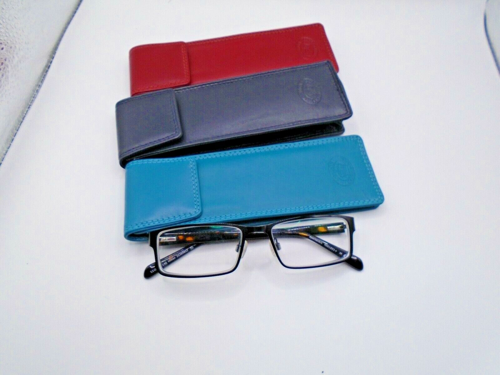 Real LEATHER SLIM GLASSES CASE spec reading sun sleeve pouch Gents Ladies Women