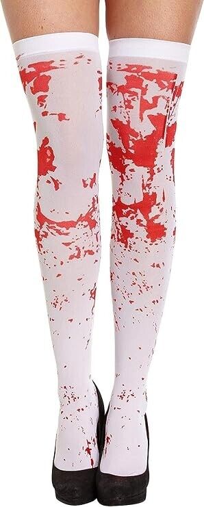 White Blood Stained Tights Halloween Horror Zombie Bloody Splattered Scary Fancy