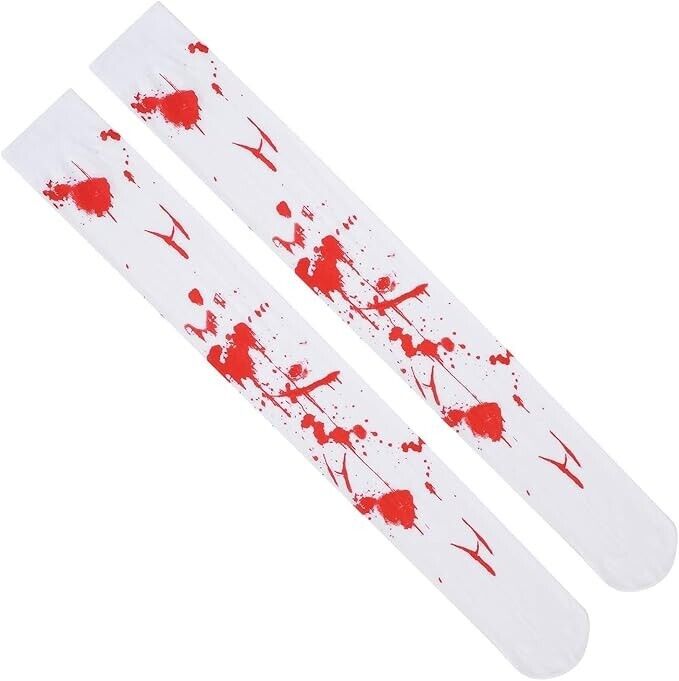 White Blood Stained Tights Halloween Horror Zombie Bloody Splattered Fancy Dress