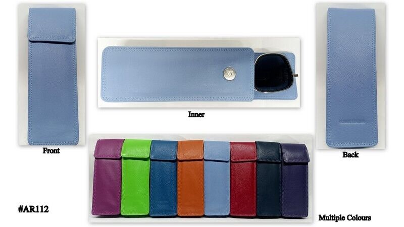 Real LEATHER SLIM GLASSES CASE spec reading sun sleeve pouch Gents Ladies Women