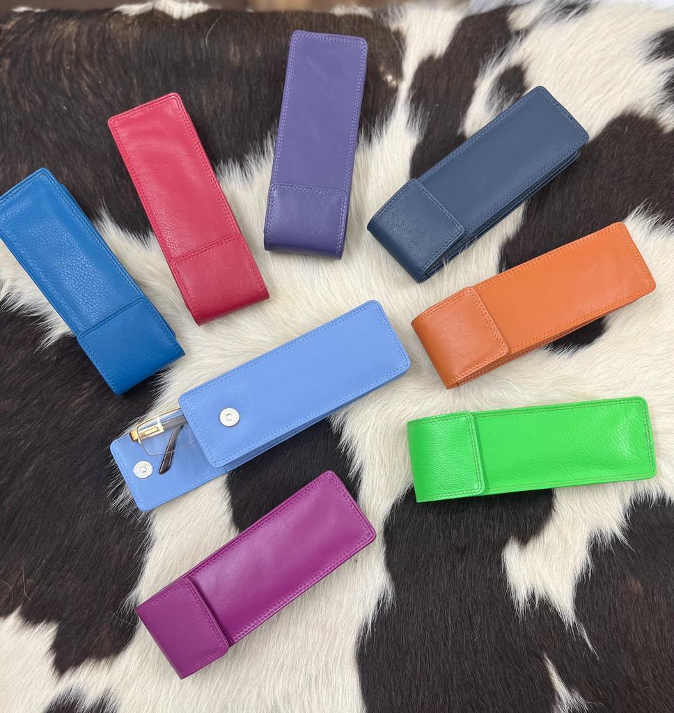 Real LEATHER SLIM GLASSES CASE spec reading sun sleeve pouch Gents Ladies Women