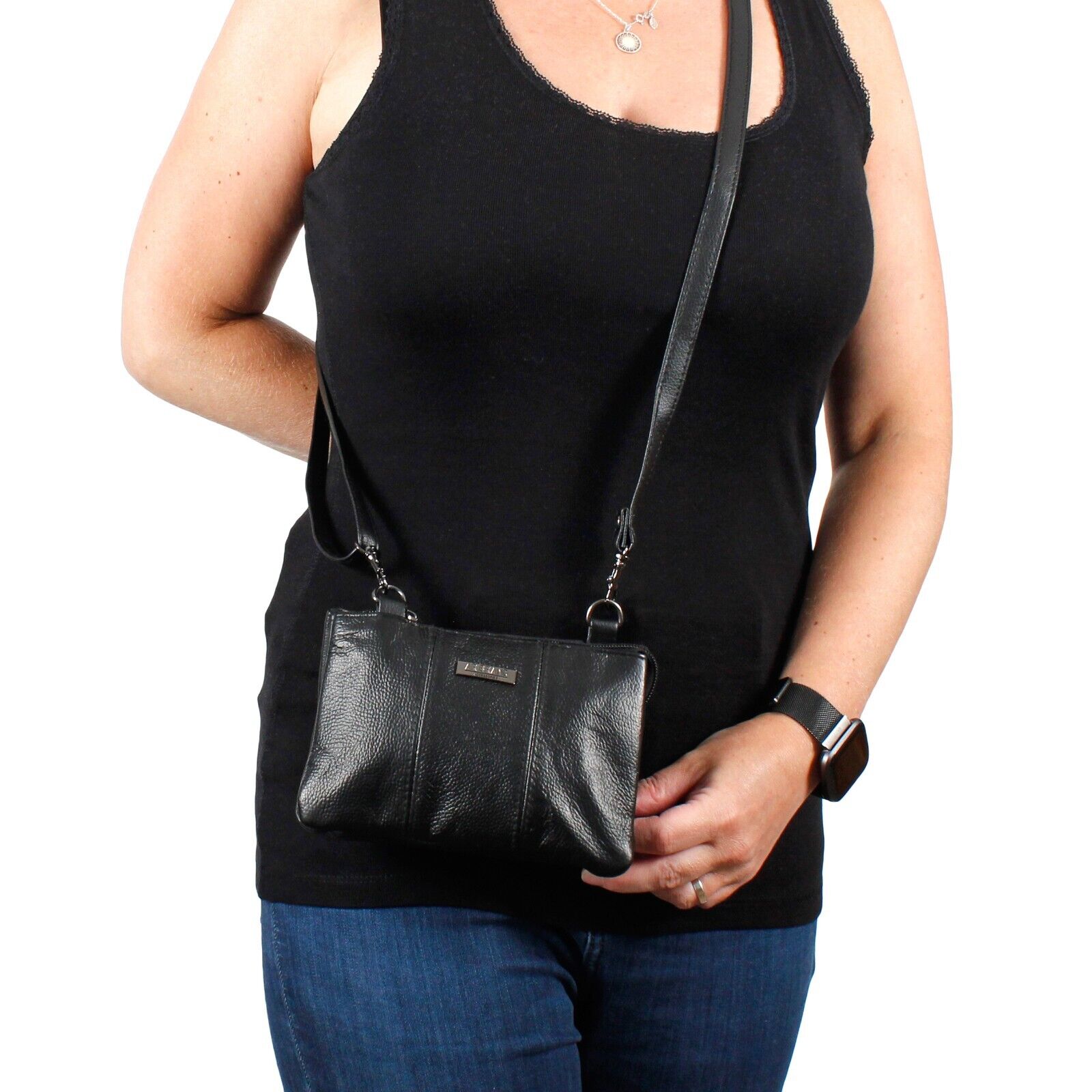 Ladies Small Leather Handbag with Zipped Triple Section Crossbody Shoulder Bag