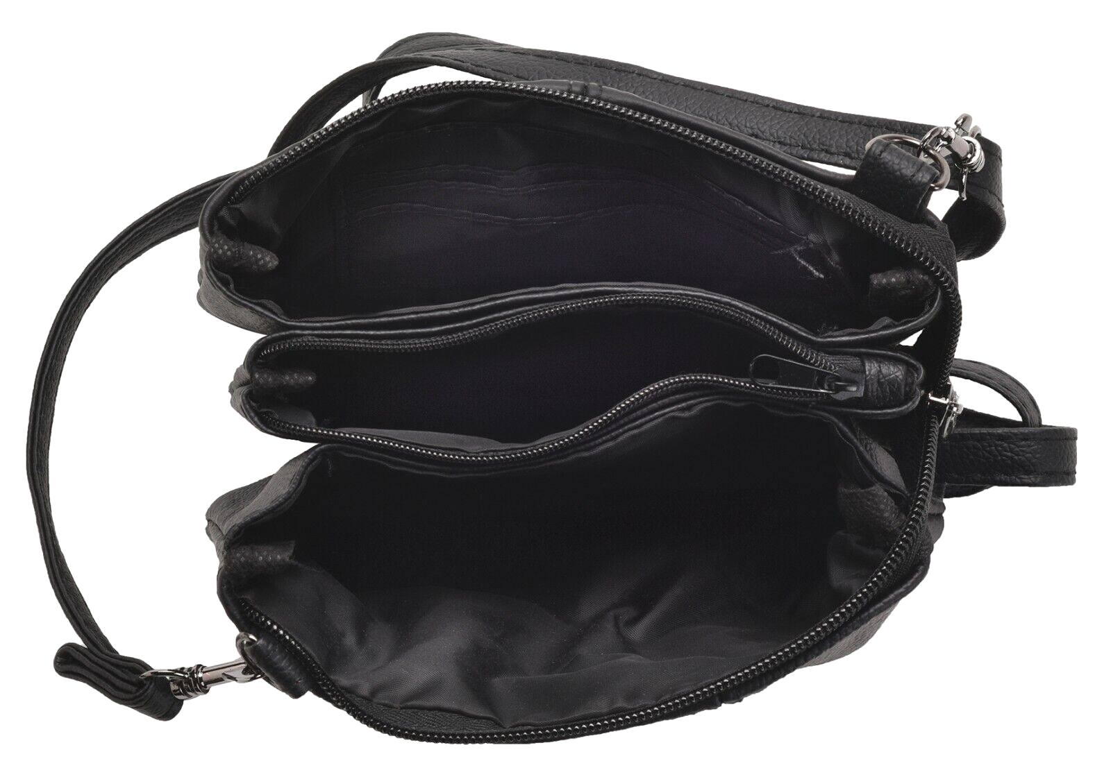 Ladies Small Leather Handbag with Zipped Triple Section Crossbody Shoulder Bag