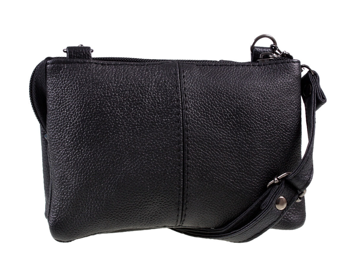 Ladies Small Leather Handbag with Zipped Triple Section Crossbody Shoulder Bag