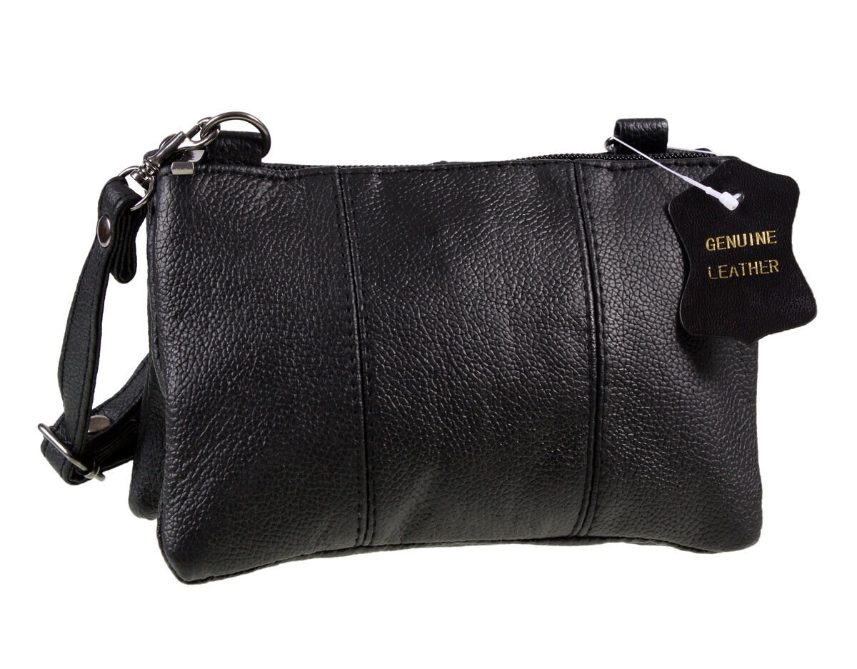 Ladies Small Leather Handbag with Zipped Triple Section Crossbody Shoulder Bag
