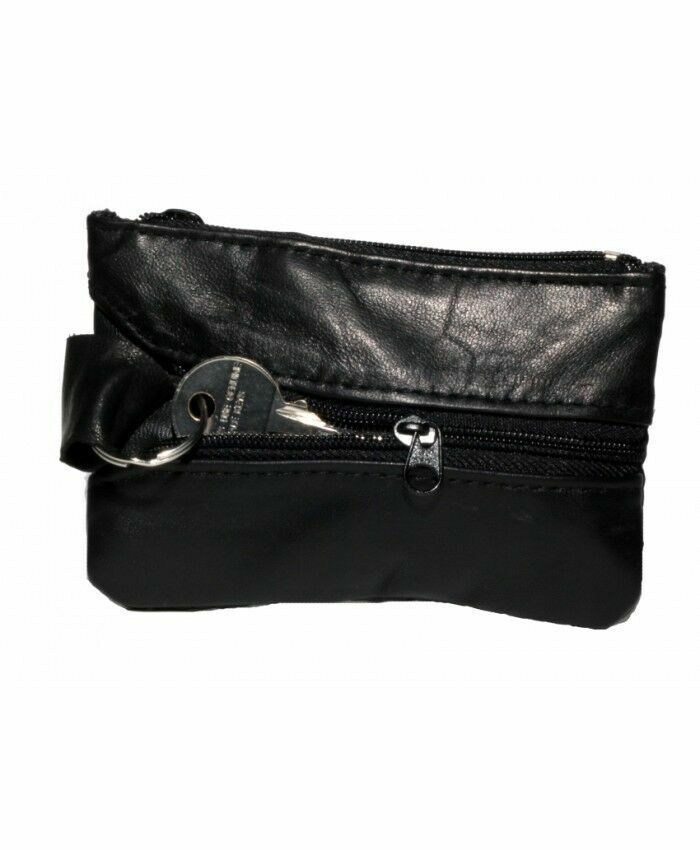 Leather Key And Coin Purse With Zipped Key Ring Holder Black