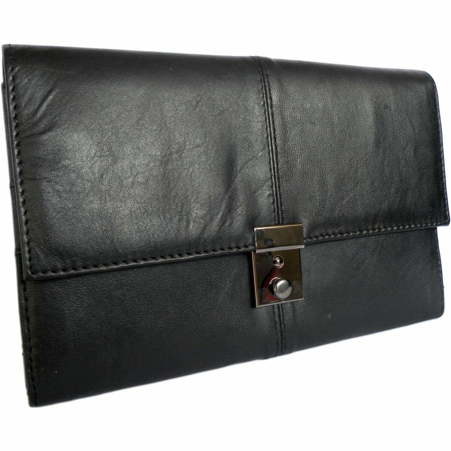 Leather TRAVEL Document WALLET ORGANISER with lock for Passport Notes Cards