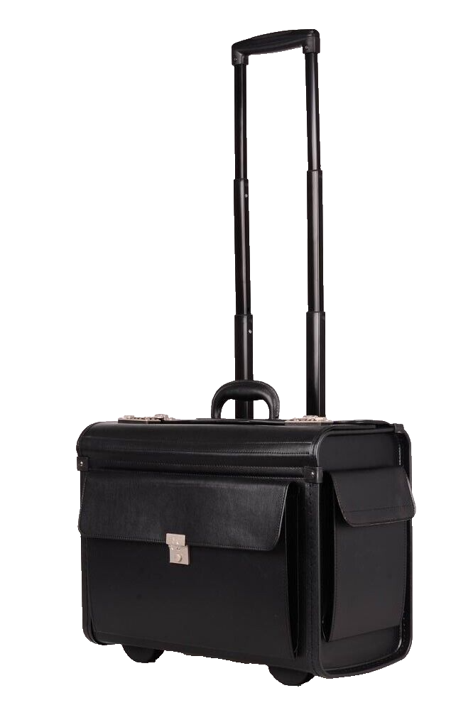 Large Quality Leather Pilot Case Wheeled Laptop Trolley Flight Bag Hand Luggage