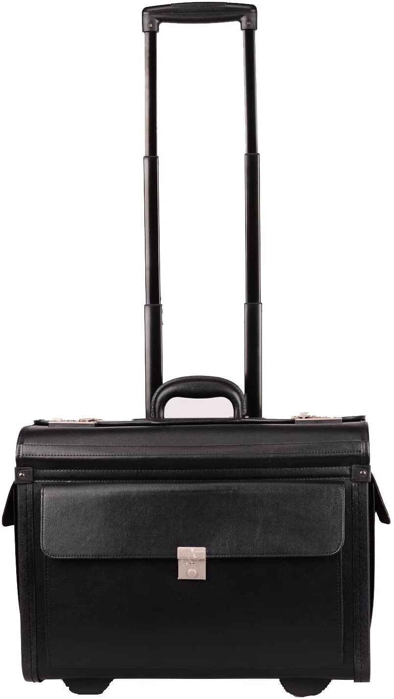 Large Quality Leather Pilot Case Wheeled Laptop Trolley Flight Bag Hand Luggage