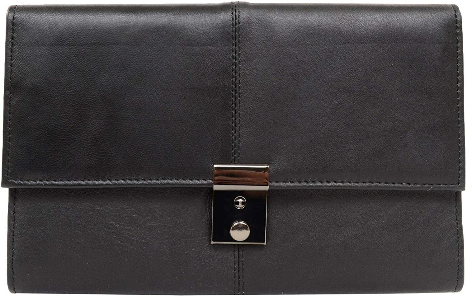 Leather TRAVEL Document WALLET ORGANISER with lock for Passport Notes Cards