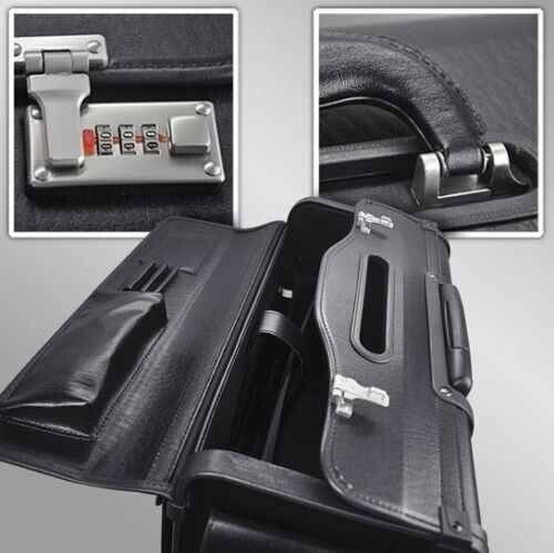 Large Quality Leather Pilot Case Wheeled Laptop Trolley Flight Bag Hand Luggage