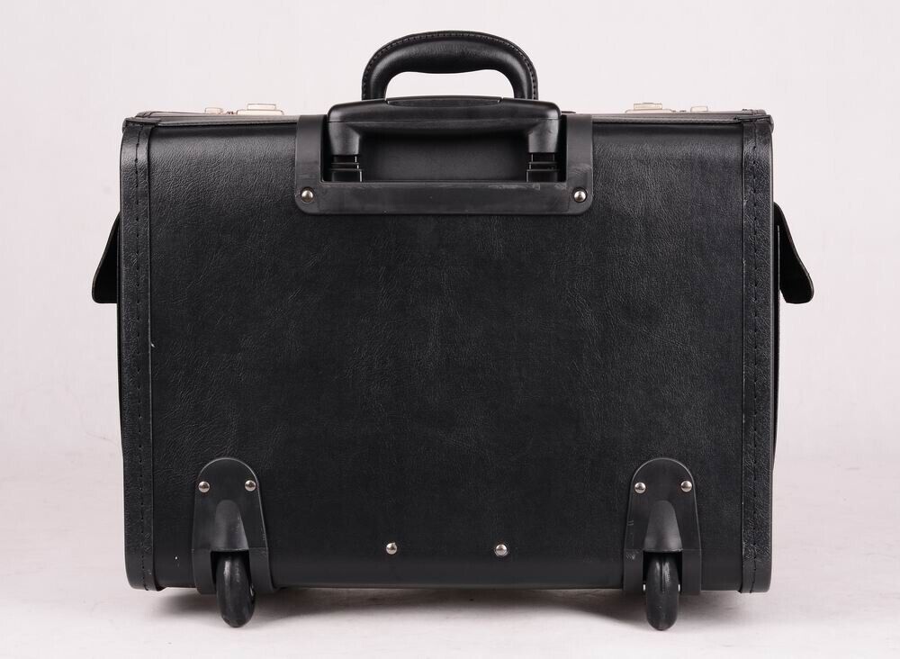 Large Quality Leather Pilot Case Wheeled Laptop Trolley Flight Bag Hand Luggage