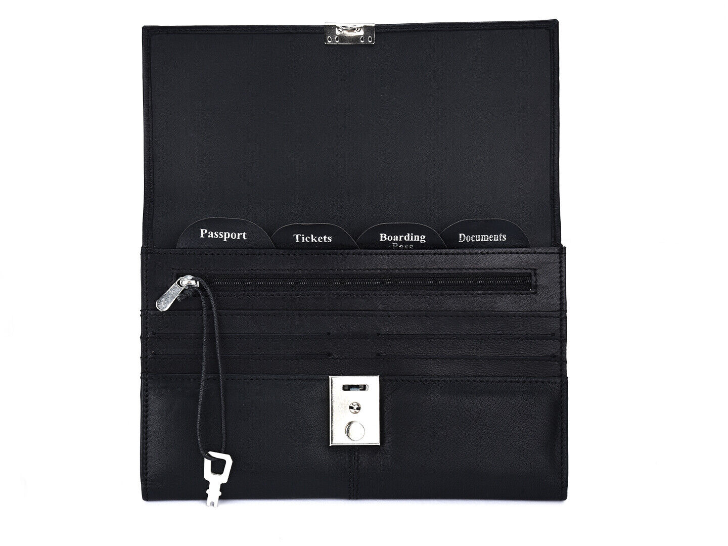 Leather TRAVEL Document WALLET ORGANISER with lock for Passport Notes