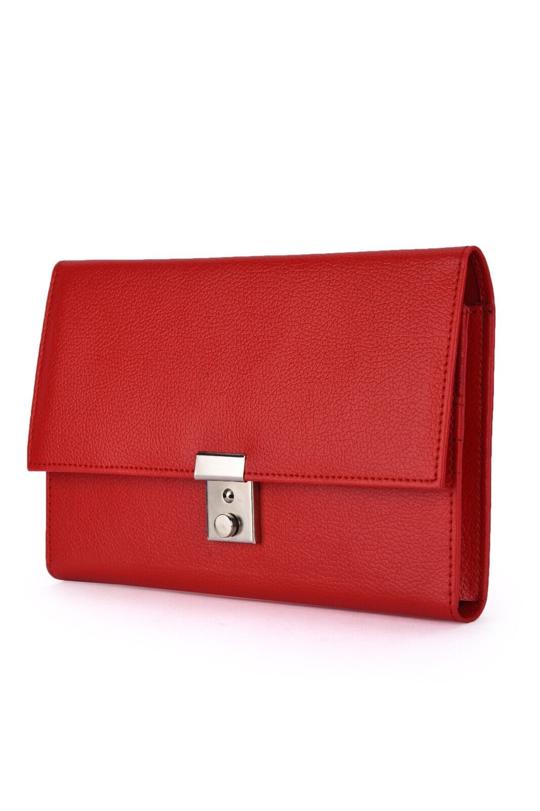 Vegan Leather TRAVEL Document WALLET ORGANISER with lock for Passport Red Burg