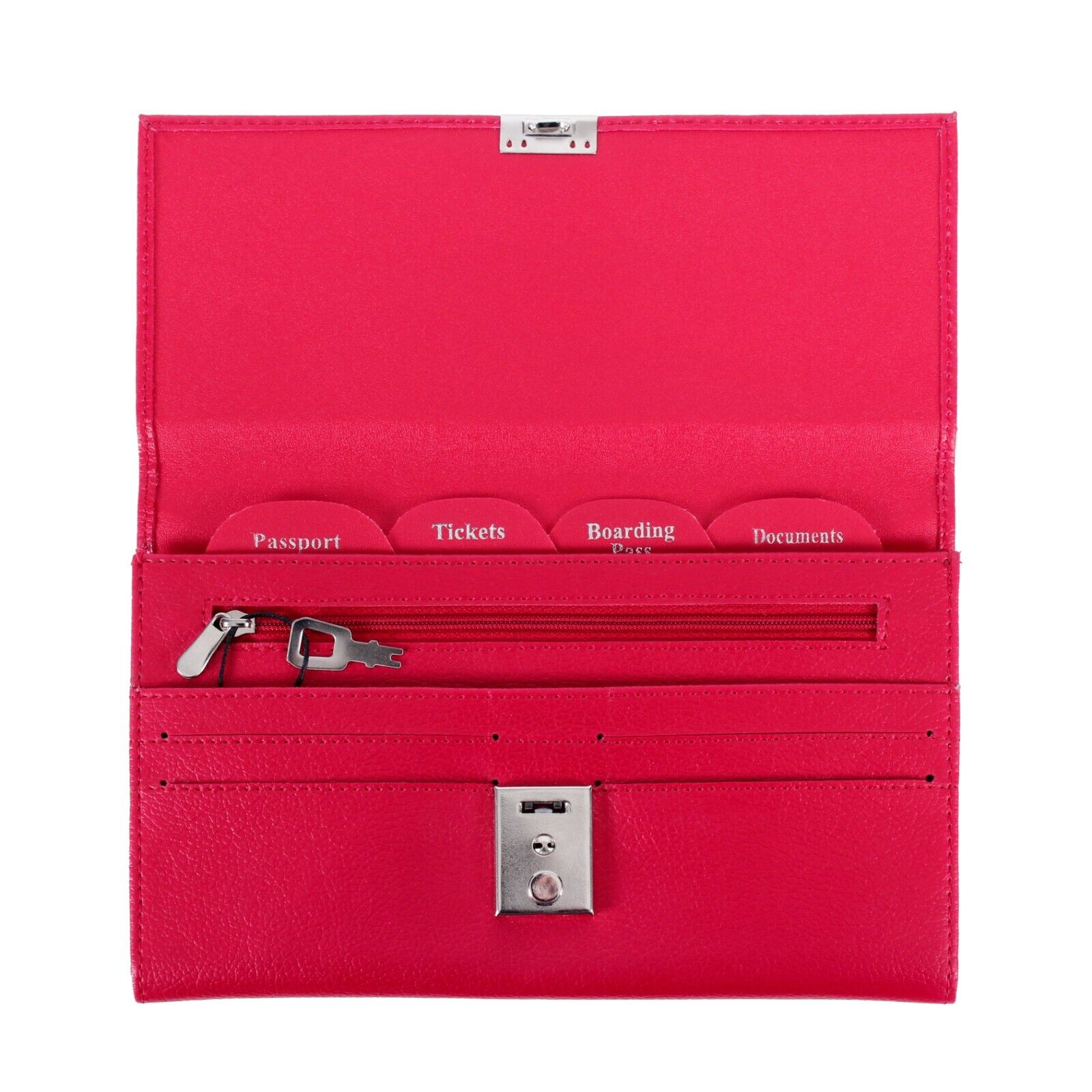 Vegan Leather TRAVEL Document WALLET ORGANISER with lock for Passport Red Burg