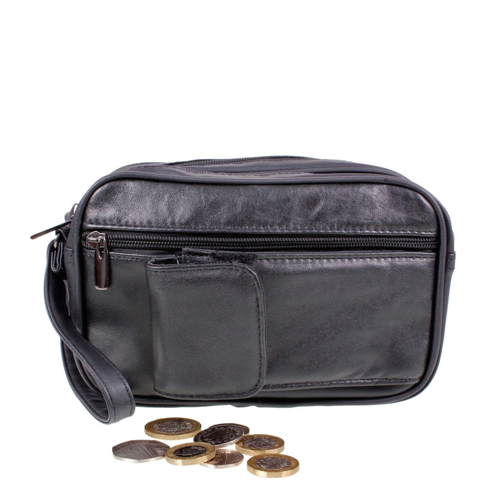 MONEY CASH BAG BLACK LEATHER COIN HOLDER CHANGE DISPENSER BUS TAXI DRIVER
