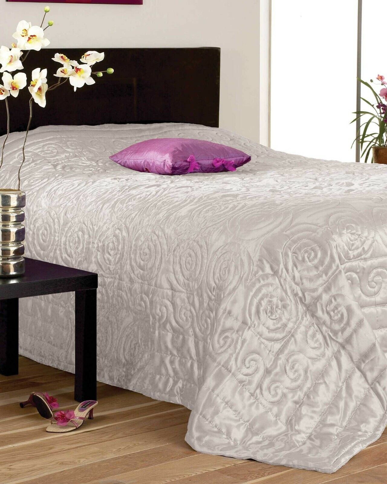SILVER GREY Pillowcase Pairs QUILTED SATIN EFFECT EMBOSSED PAIR PILLOW