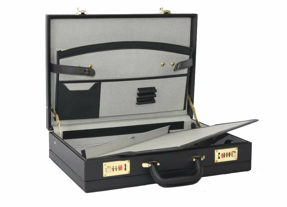 Professional Mens Leather Executive Black Brown Briefcase with Locks