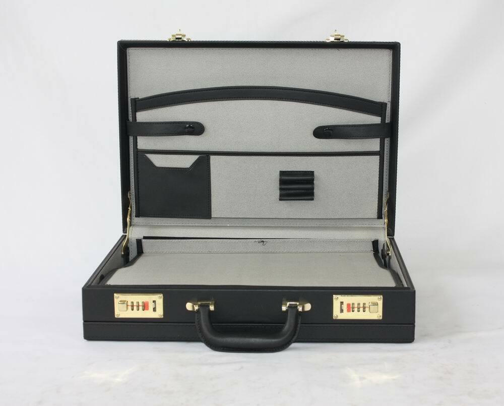 Professional Mens Leather Executive Black Brown Briefcase with Locks