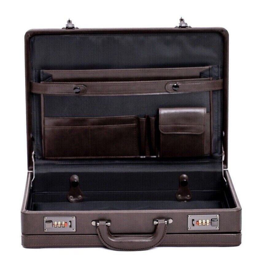 Professional Mens Leather Executive Black Brown Briefcase with Locks