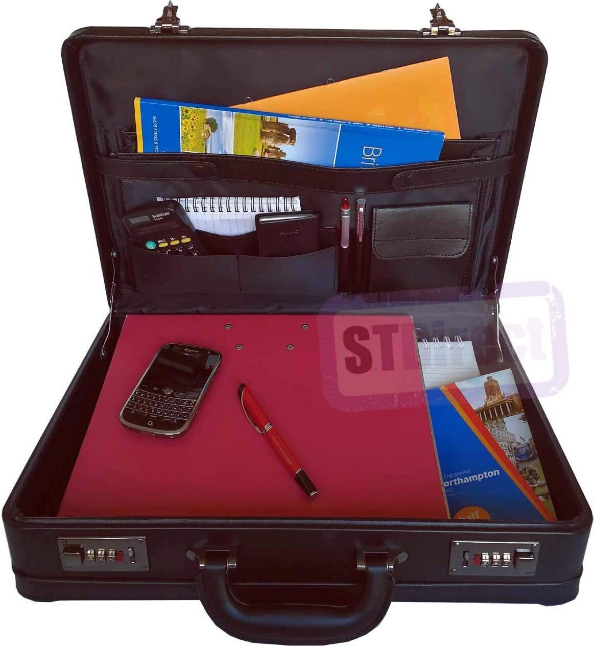 Professional Mens Leather Executive Black Brown Briefcase with Locks