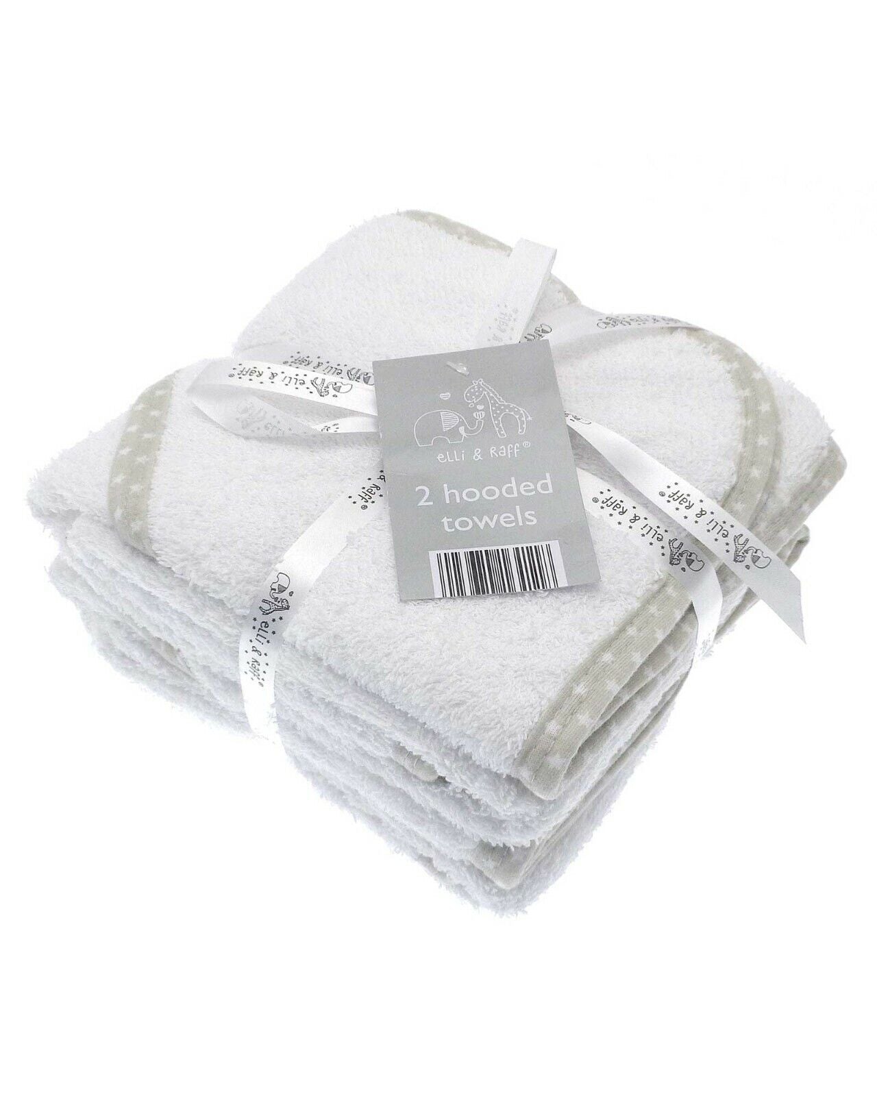 2 Elli And Raff White Hooded Bath Towels Newborn Baby Shower Wrap Boy Girl