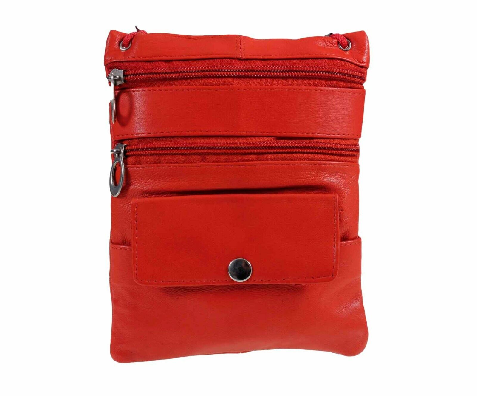 Ladies Travel Bag Leather Shoulder Neck Purse Cross Body Tote Red