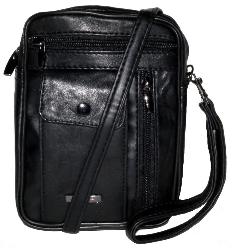 Mens Travel Bag Phone Pouch Crossbody Shoulder Bag Black Leather
