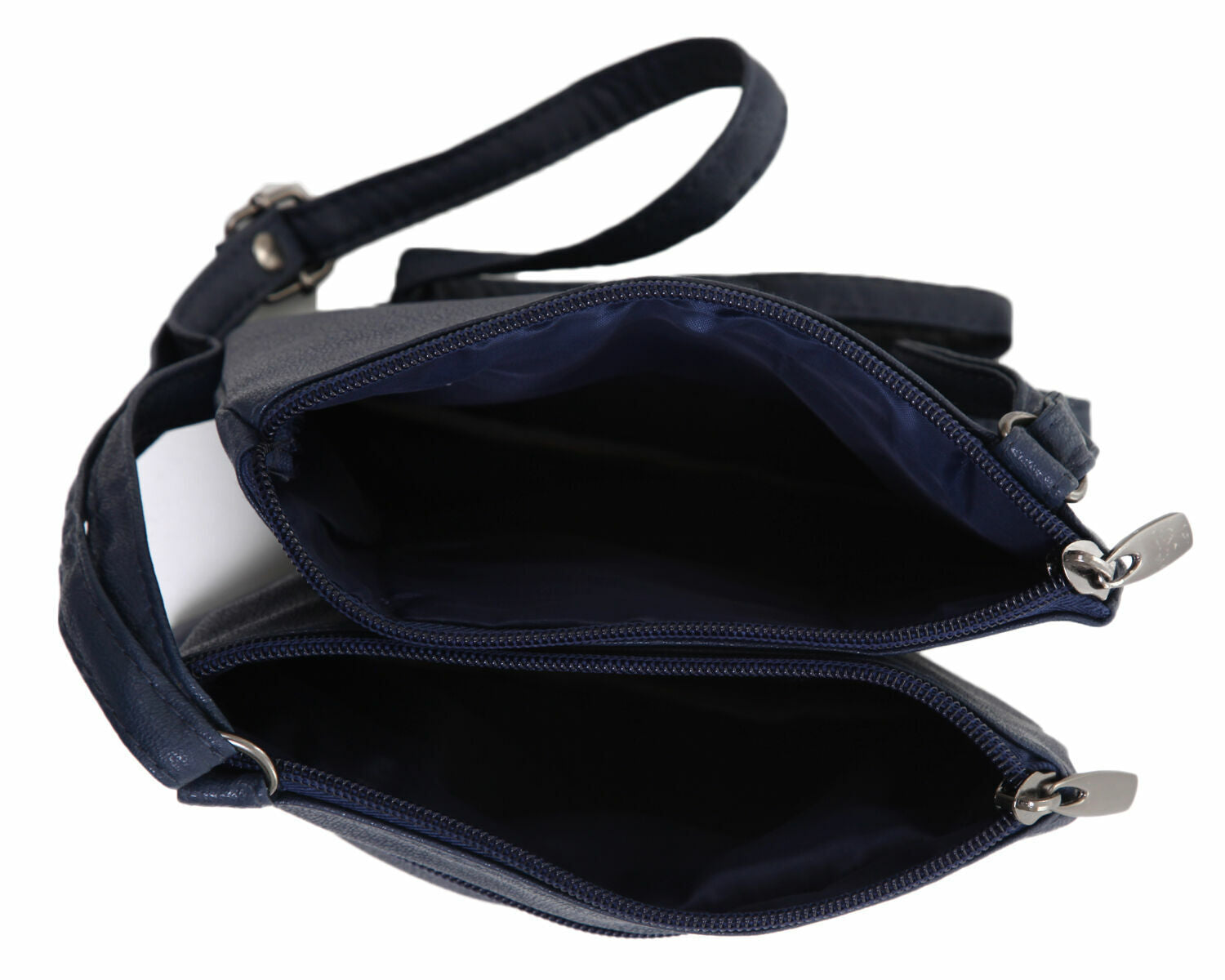 Ladies Womens Small Faux Leather Cross-Body/Shoulder Bag with 4 Zip Compartments