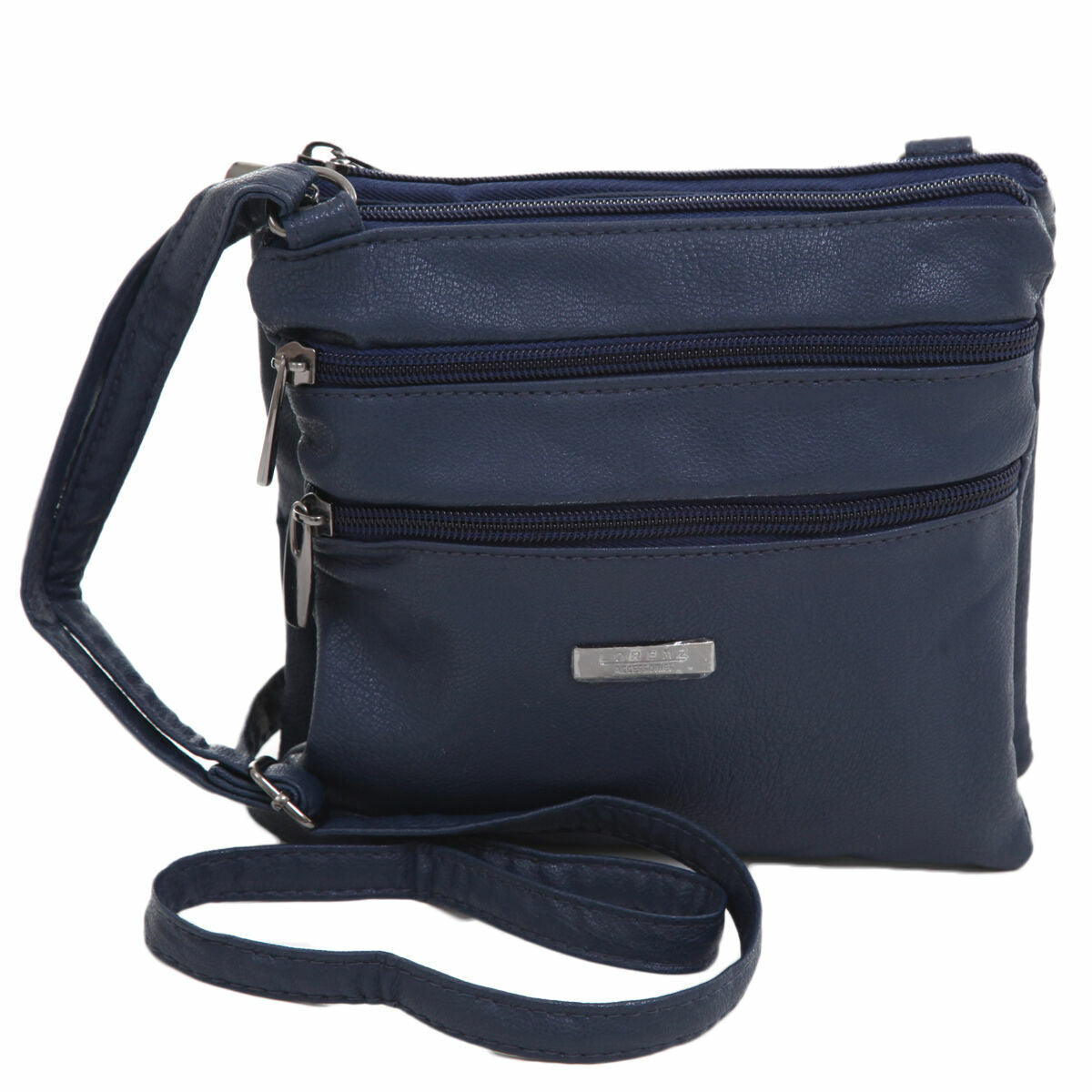 Ladies Womens Small Faux Leather Cross-Body/Shoulder Bag with 4 Zip Compartments