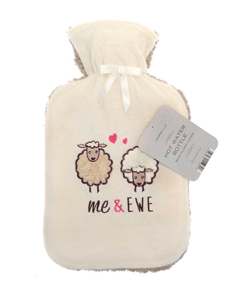 Hot Water Bottle Luxury Cosy Knitted Faux Fur Plush Jacquard Trendy 2 Litre UK