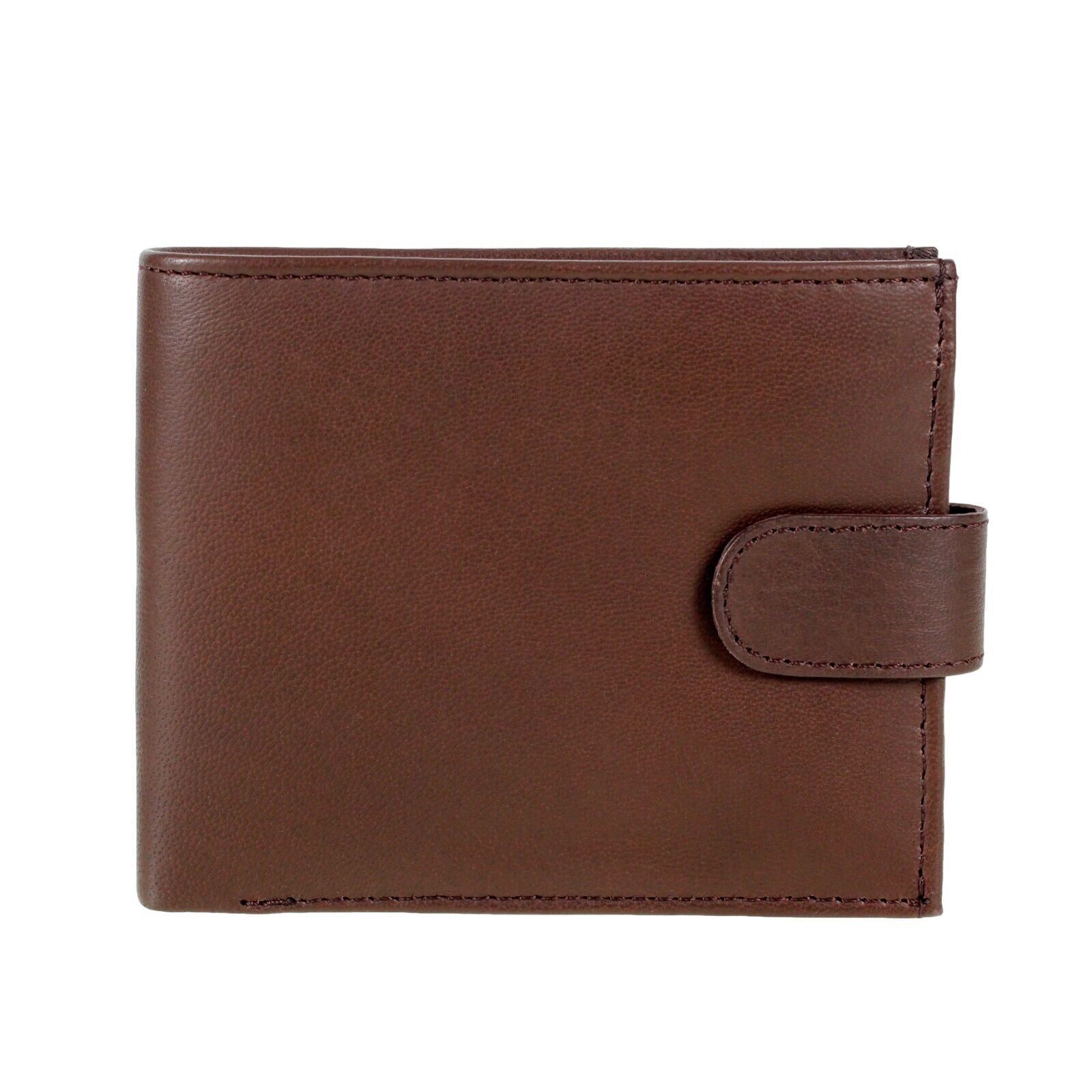 Mens RFID Real Leather Wallet With Zip Pocket Coin Pouch & ID Window Brown