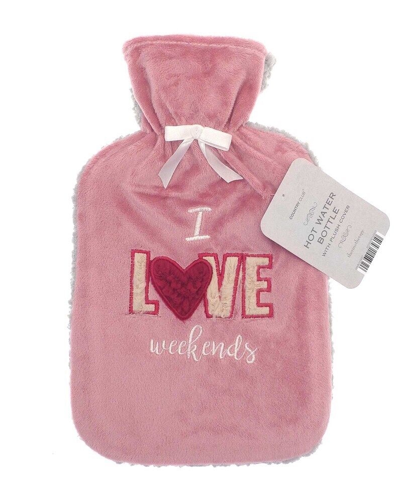 Hot Water Bottle Luxury Cosy Knitted Faux Fur Plush Jacquard Trendy 2 Litre