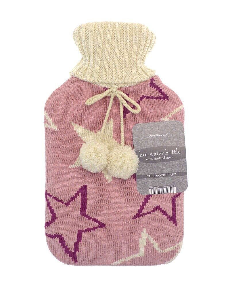 Hot Water Bottle Luxury Cosy Knitted Faux Fur Plush Jacquard Trendy 2 Litre