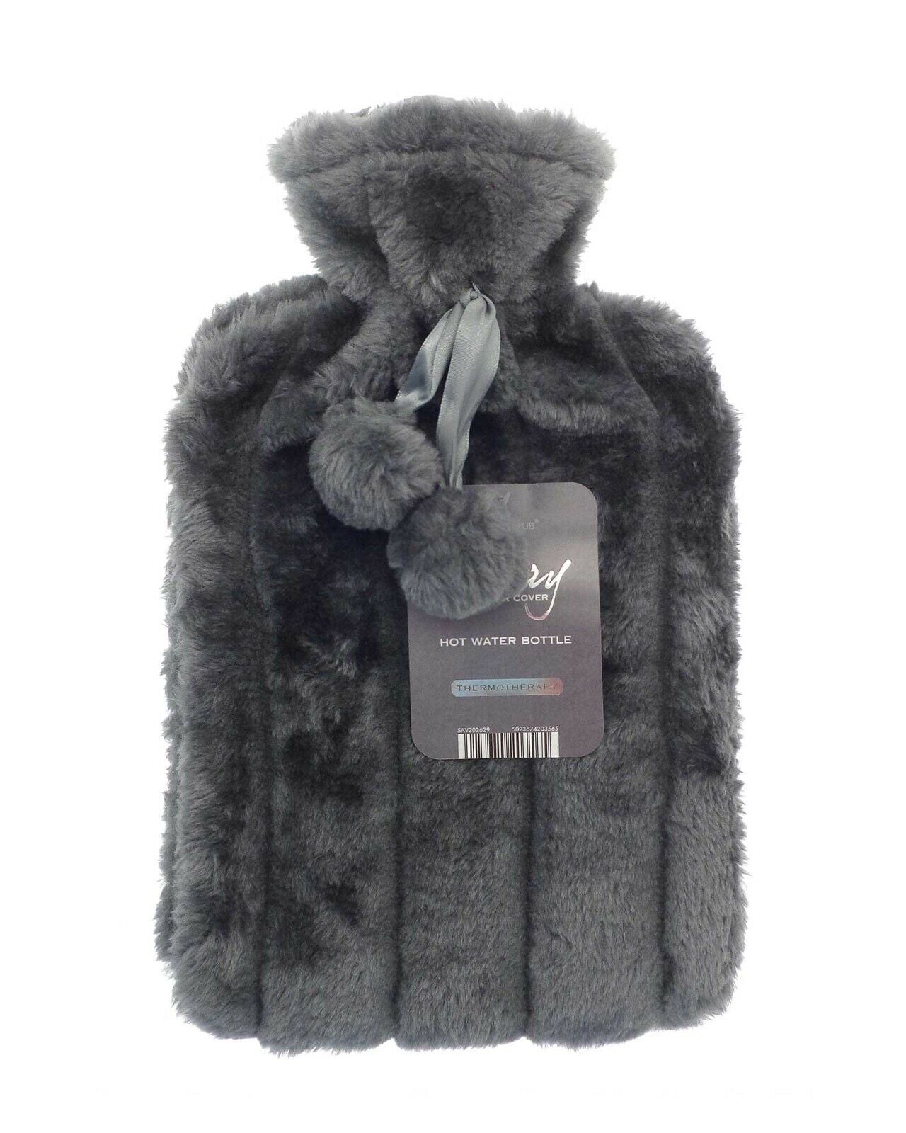Hot Water Bottle Luxury Cosy Knitted Faux Fur Plush Jacquard Trendy 2 Litre