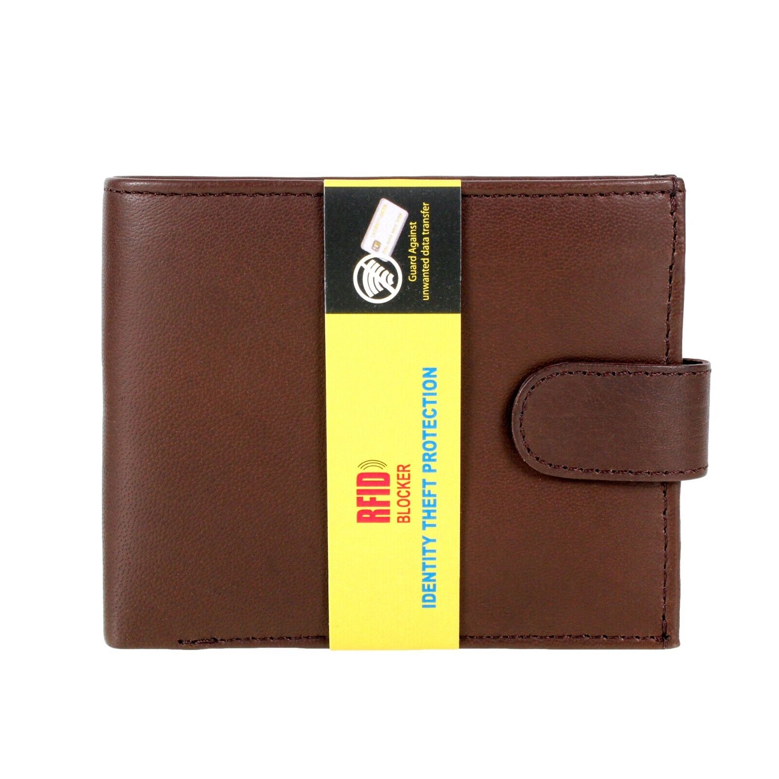 Mens RFID Real Leather Wallet With Zip Pocket Coin Pouch & ID Window Brown