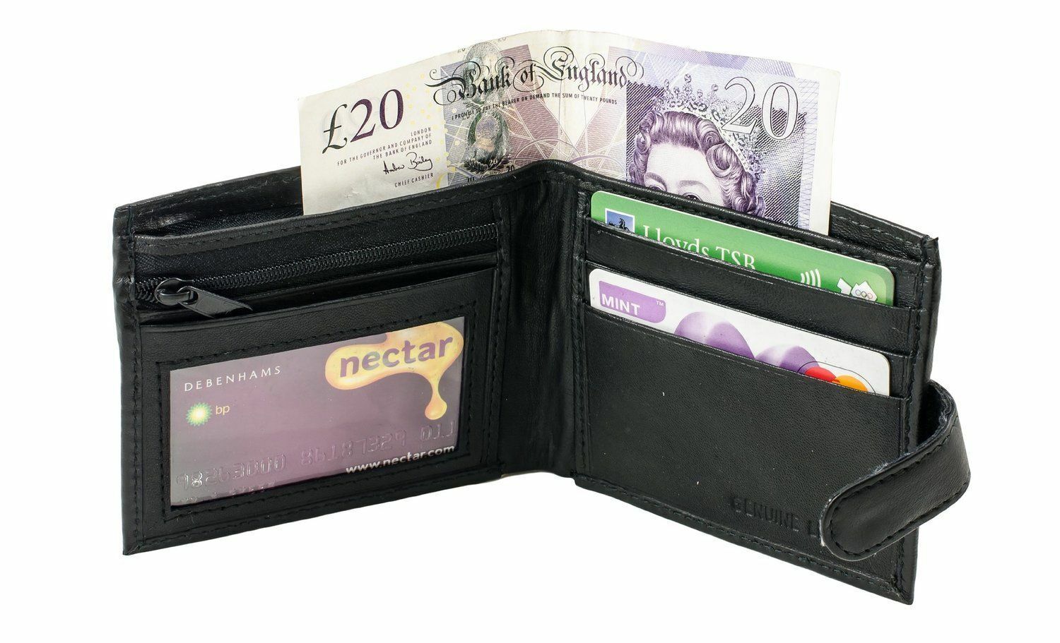 MENS REAL LEATHER WALLET Black UK STOCK CASH COINS CARDS TRAVEL