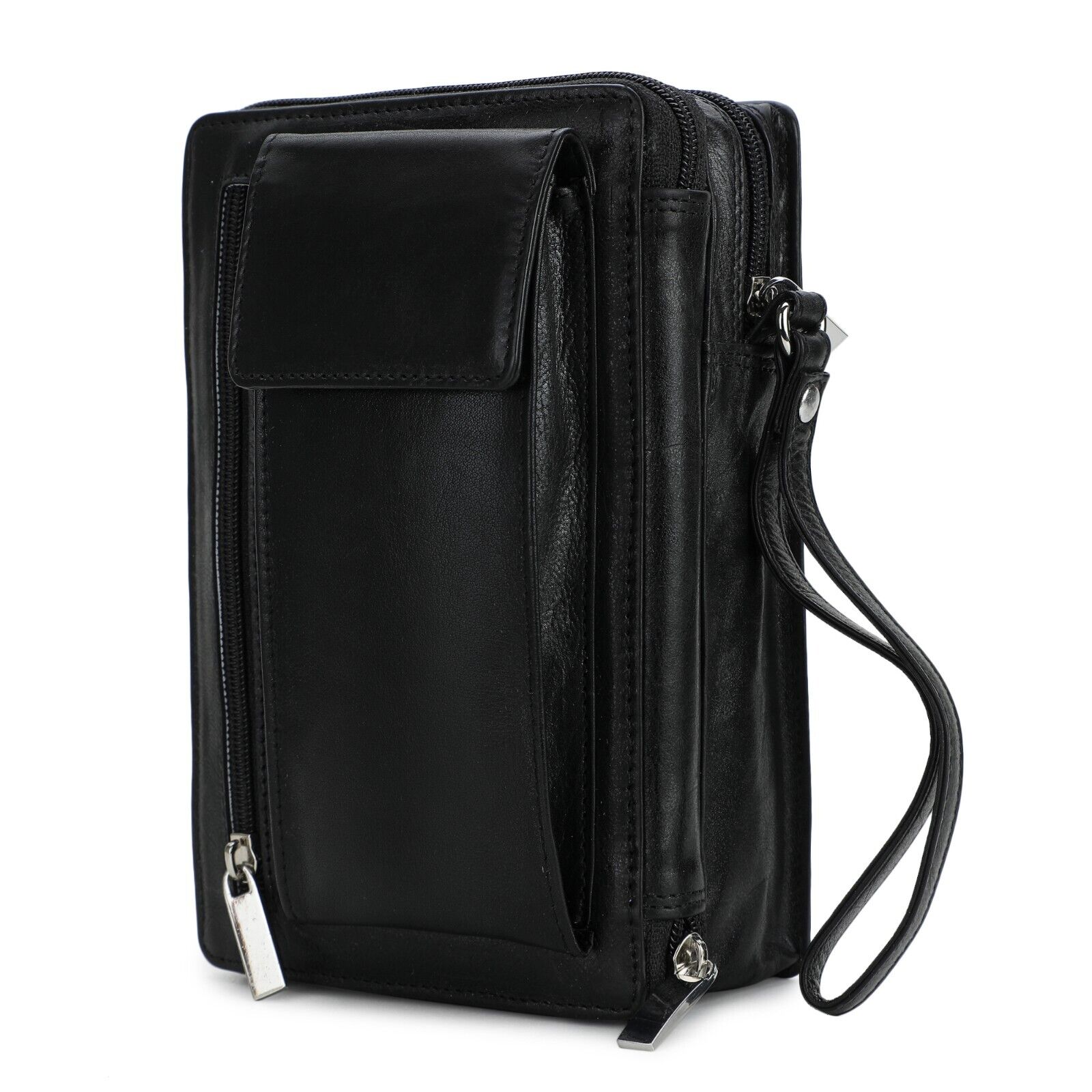 LEATHER TRAVEL BAG PASSPORT HOLIDAY BLACK LEATHER QUALITY CROSSBODY UNISEX MENS