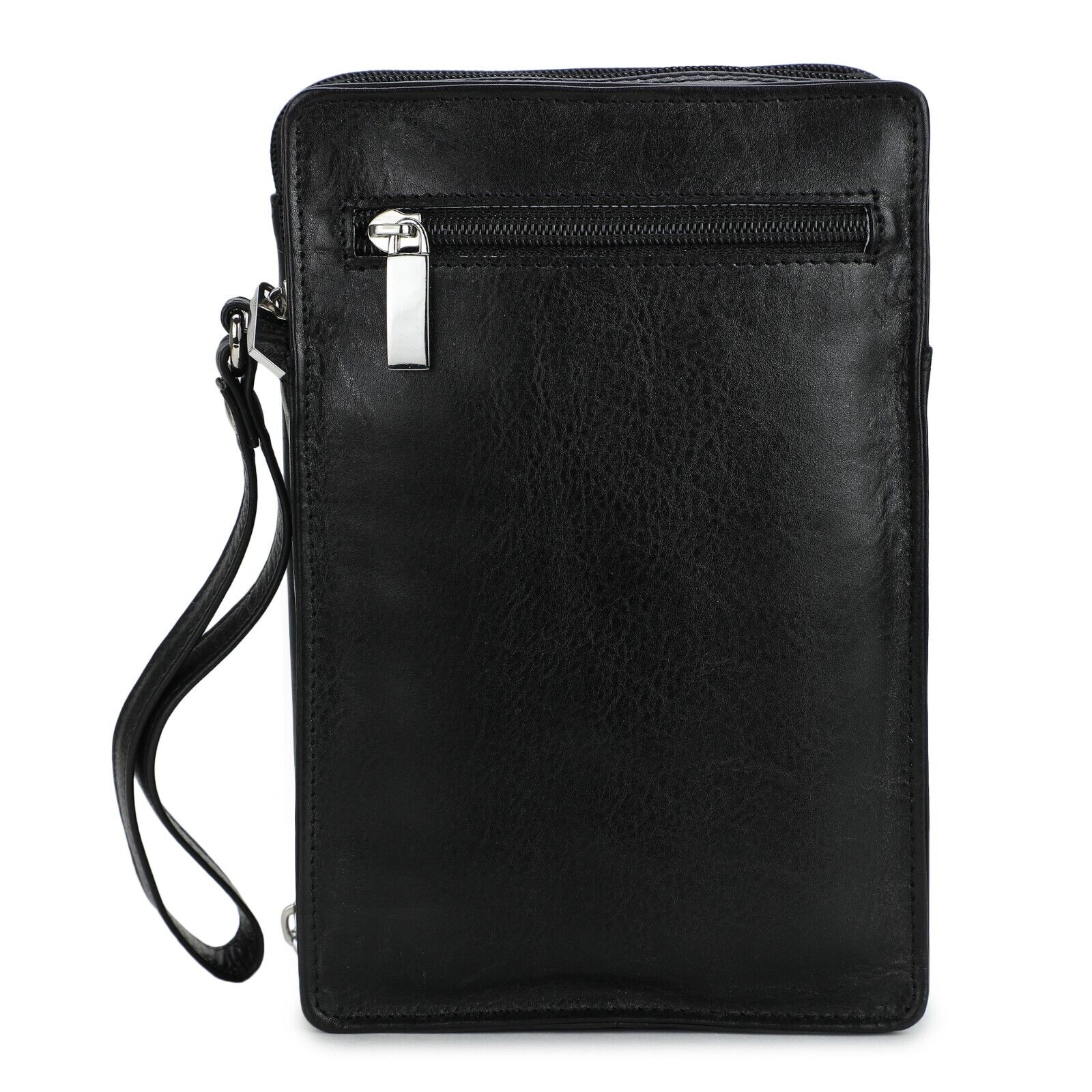 LEATHER TRAVEL BAG PASSPORT HOLIDAY BLACK LEATHER QUALITY CROSSBODY UNISEX MENS