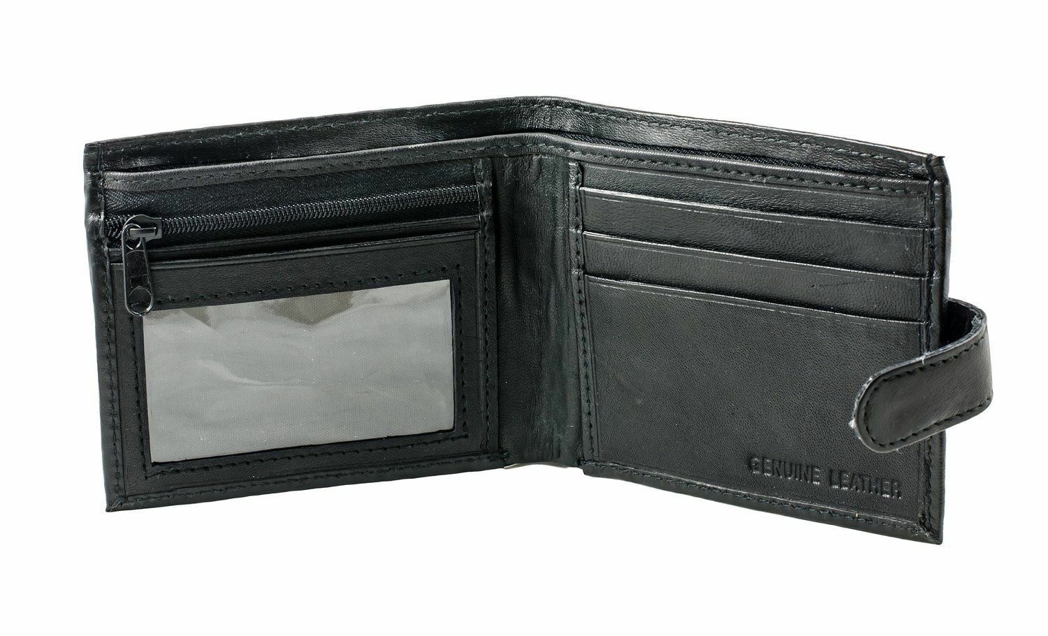 MENS REAL LEATHER WALLET Black UK STOCK CASH COINS CARDS TRAVEL