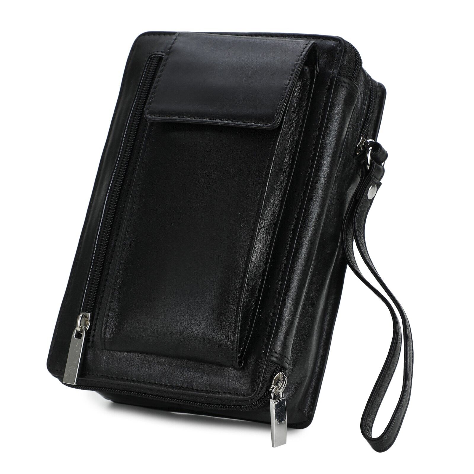 LEATHER TRAVEL BAG PASSPORT HOLIDAY BLACK LEATHER QUALITY CROSSBODY UNISEX MENS