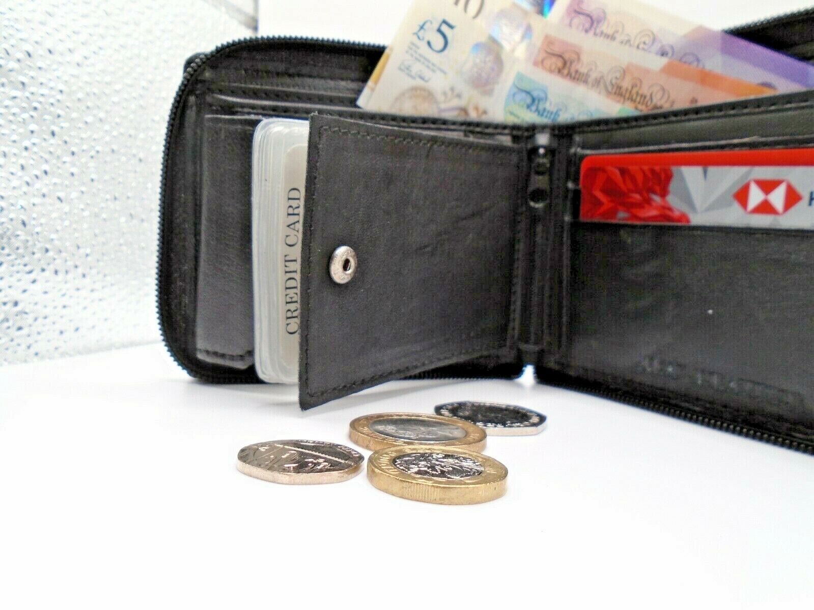 Mens Wallet Full Zip Leather Credit Card ID Coin Wallet RFID UK SELLER BLACK v