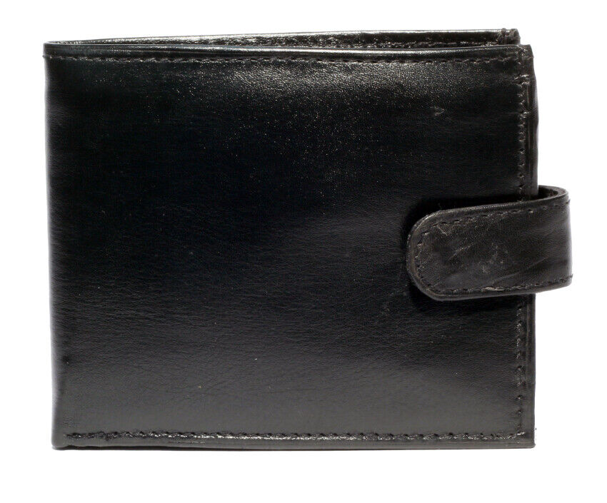 MENS REAL LEATHER WALLET Black UK STOCK CASH COINS CARDS TRAVEL