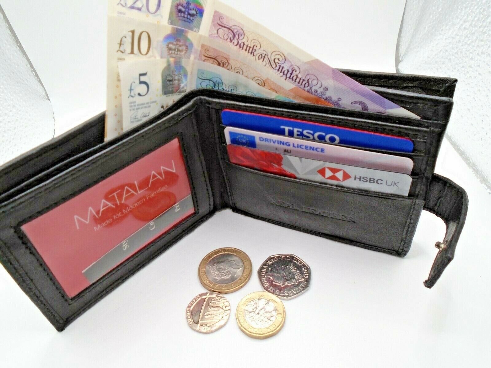 Mens Leather Wallet With Zip Pocket Coin Black