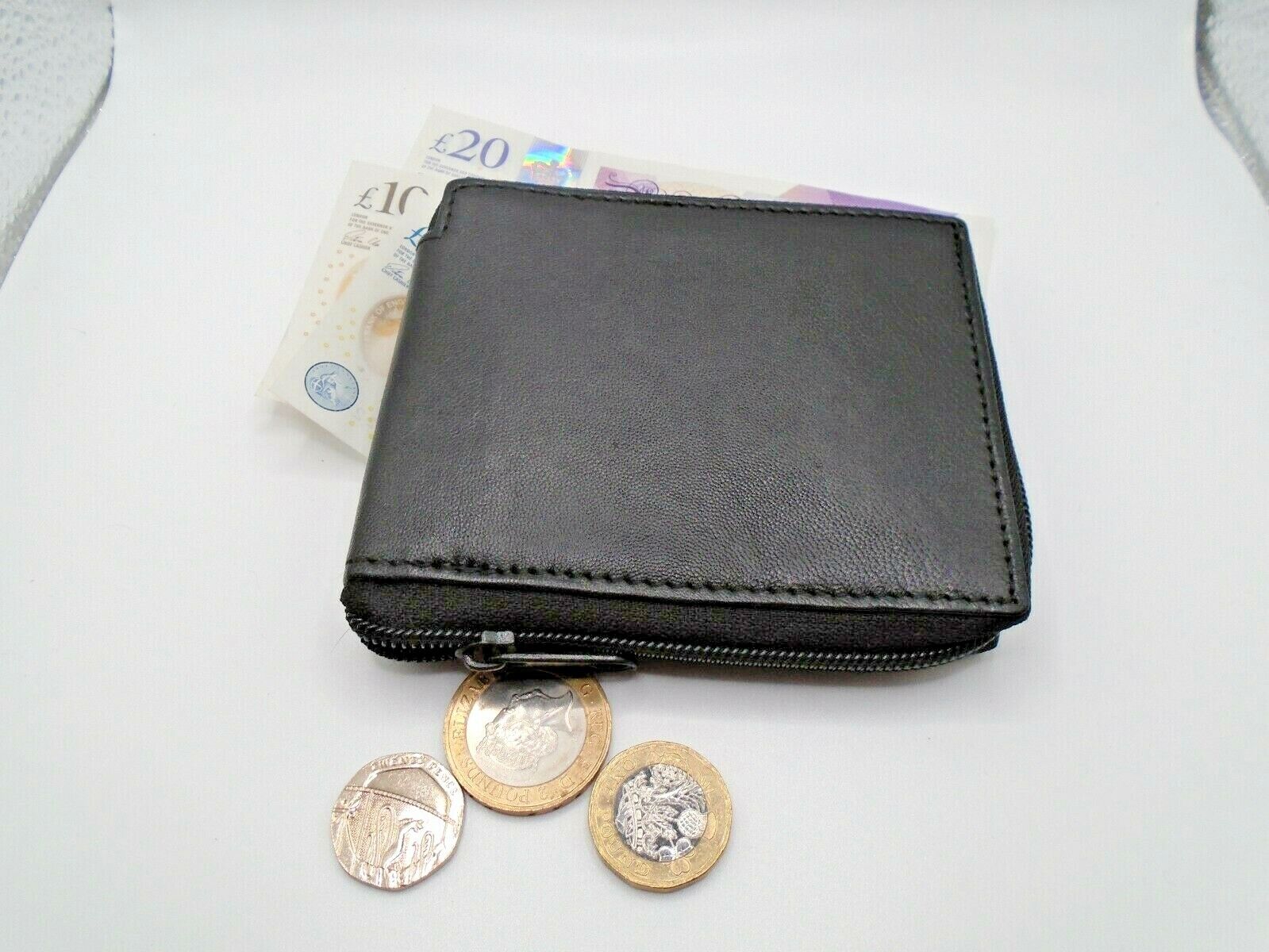 Mens Wallet Full Zip Leather Credit Card ID Coin Wallet RFID UK SELLER BLACK v